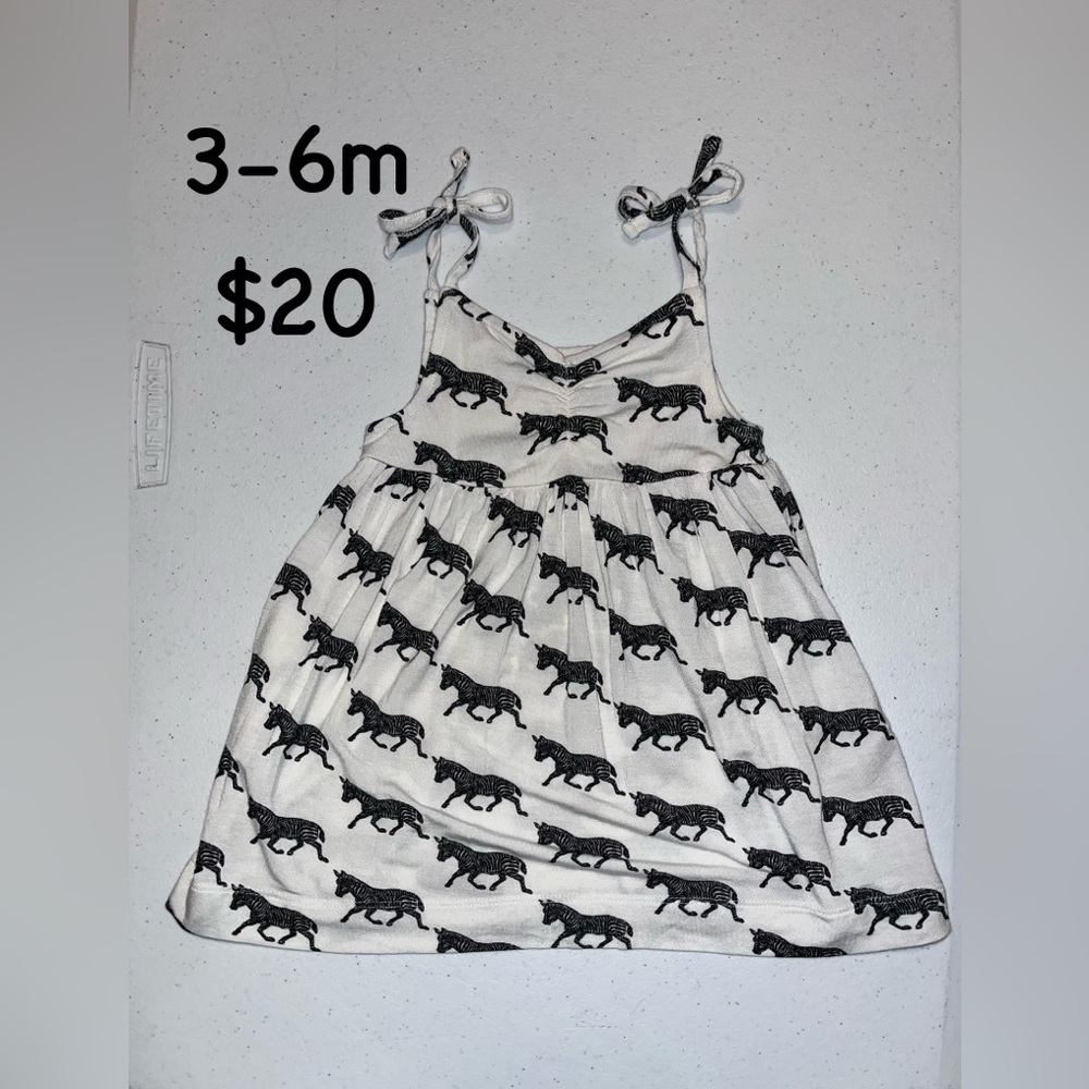 NWT Kate Quinn 3-6m Ruched Tie Shoulder Zebra
Dress Black & White